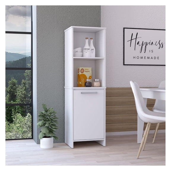 Danforth Pantry Cabinet - Single Door Kitchen Storage, 4 Shelves - Modern White Finish - 17.7"W x 15.7"D x 59.3"H