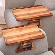 Danfoxer 2 Pack Acacia Wood Couch Arm Tray,Couch Tray,Folding Sofa Armrest Tray,Couch Arm Table Clip-On Couch Desk for Drinks,Snacks,Phone,Remote Control