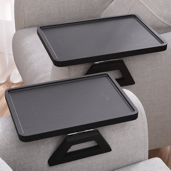 Danfoxer 2 Pack Couch Arm Tray,Bamboo Folding Sofa Tray,Sofa Armrest Trays Clip-On Couch Desk for Drinks,Snacks,Phone,Remote Control(Black)