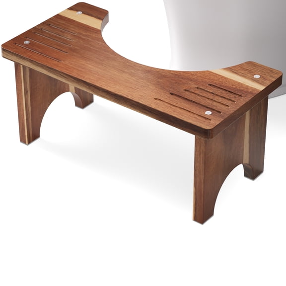 Danfoxer 7 Inches Acacia Wood Toilet Stool Squat for Adults,Wooden Poop Stool for Bathroom,Potty Step Stool with Non-Slip Strip