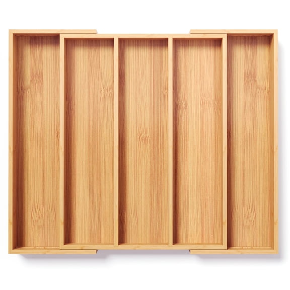 Danfoxer Expandable Kitchen Drawer Organizer,Bamboo Silverware Organizer,Adjustable Flatware Tray for Utensils(16.9*13.3~22.8*1.96)