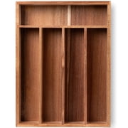 Danfoxer Silverware Organizer Acacia Wood Kitchen Drawer Organizer with 5 Slots Flatware Organizer Tray for Kitchen, Flatware, Utensils