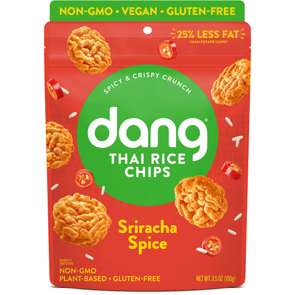 Dang Thai Rice Chips, Sriracha Spice, Gluten-Free, Vegan, Non GMO, 3.5 Oz Resealable Bags (12 Count)