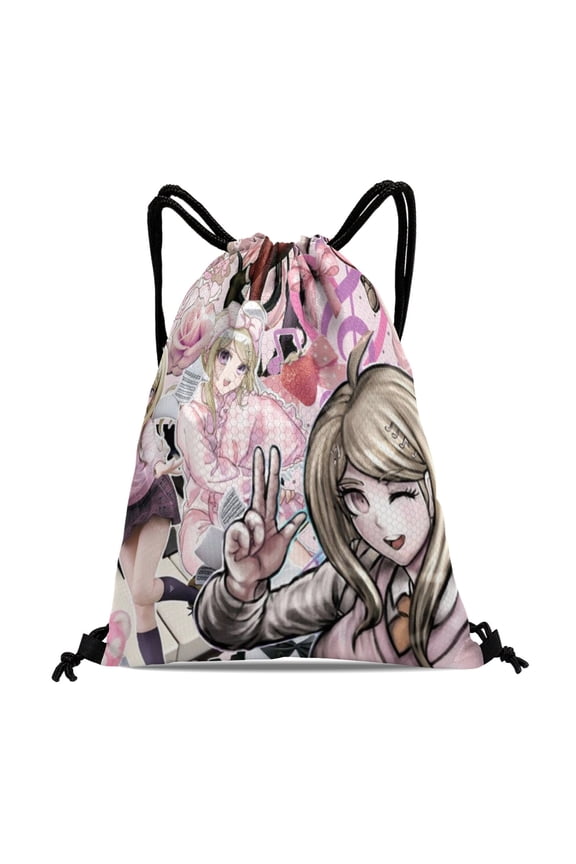 Danganronpa Drawstring Bag:Waterproof design, suitable for fitness, hiking, yoga, swimming, travel, beach, and shopping, measuring 15.7*17.7 inches.