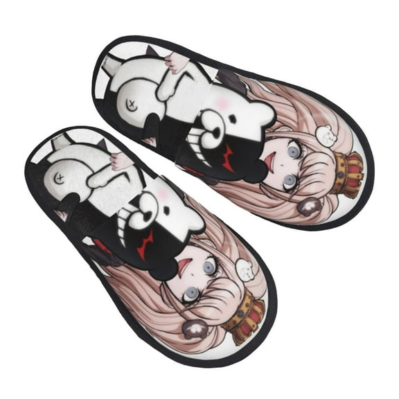 Danganronpa Monokuma Furry Slippers For Men Women Fuzzy House Slippers Winter Anti-Slip Indoor And Outdoor Slip On Shoes Medium