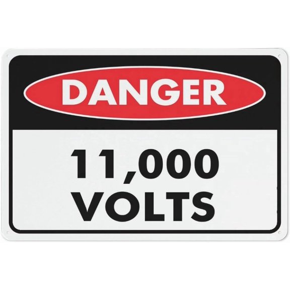 Danger 11000 Volts Sign 12X8 Inches Metal Aluminum Signs, Weather Resistant, Weatherproof, Indoor Or Outdoor