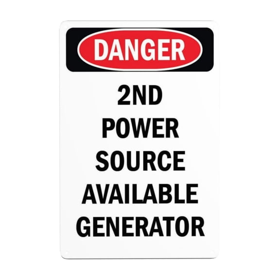 Danger - 2nd Power Source Available Generator Tin Sign Warning Metal Sign Vintage Sign Wall Decor for Home Farm Bar Coffee Shop Club Decoration 8x12 Inch