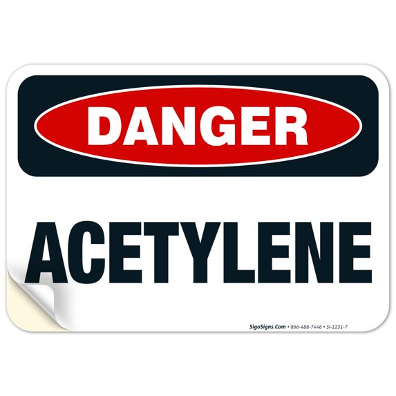 Danger Acetylene Sign, OSHA Danger Sign,