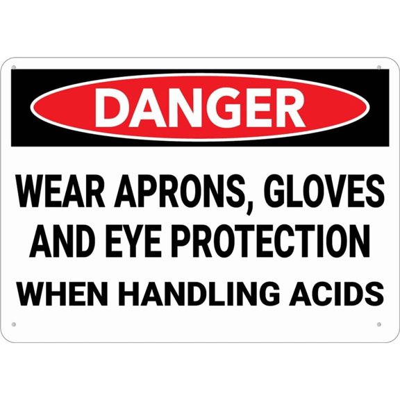 Danger Aprons Gloves Eye Protection Handling Acid Sign Metal Signs 12X8 Inch Rust Free Aluminum,Weatherproof Outdoor For Home