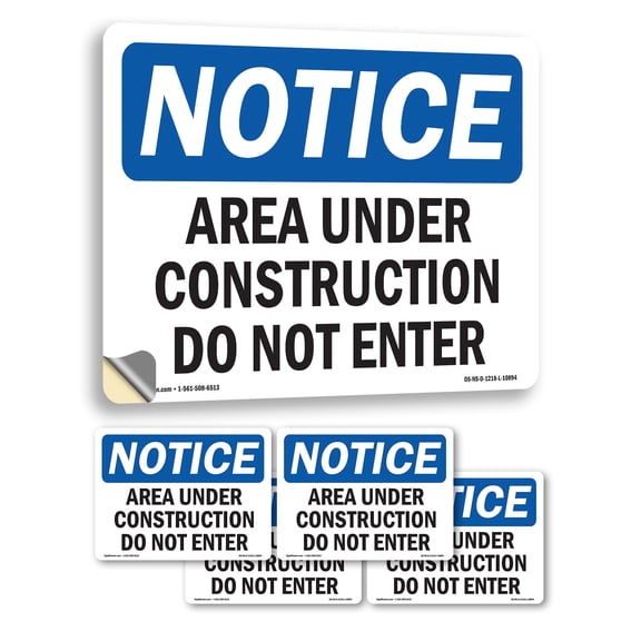 Danger Area Under Construction Do Not Enter OSHA Notice Vinyl Decal Label 5 Inch x 3.5 Inch - 5 Pack