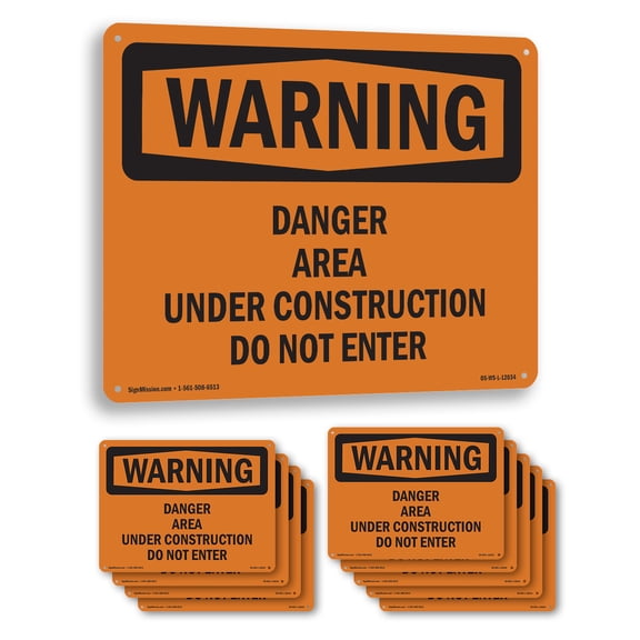 Danger Area Under Construction Do Not Enter OSHA WARNING Aluminum Sign 14 Inch x 10 Inch - 10 Pack