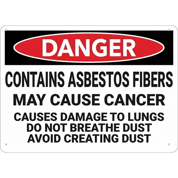 Danger Asbestos Fibers Cancer Sign - 12×8 Inches, Warning Tin Sign, Home Kitchen Farm Garden Garage Wall Decor