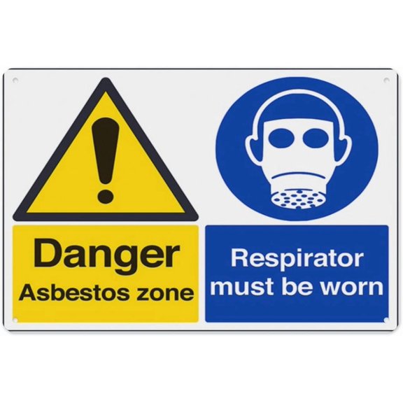 Danger Asbestos Zone Respirator 8"x12", Aluminum Tin Warning Signs for Home Outdoor Garden, Durable PPE Sign