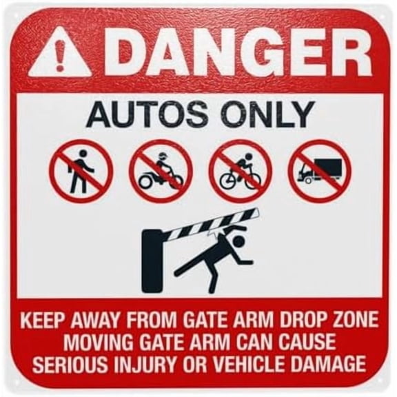 Danger Autos Only Keep Away From Gate Arm Drop Zone Moving Gate Warning,Gate Security Metal Signs for Home Busines Garage Street Wall Caution Decor 8 x 12 Inch