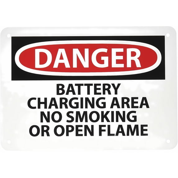 Danger Battery Charging Area No Smoking Or Open Flames Sign - 8"x12" Vintage Metal Warning Wall Decor for Home Farm Bar Coffee