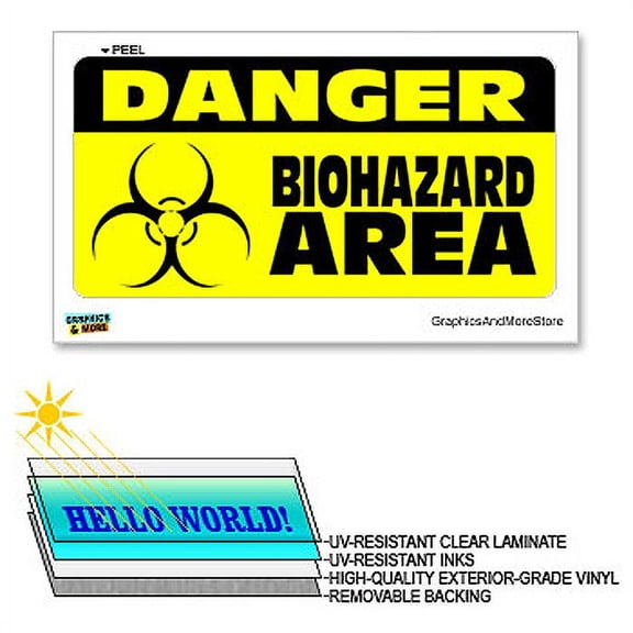 Danger Biohazard Area - 12 in x 6 in - Laminated Sign Window Business Sticker