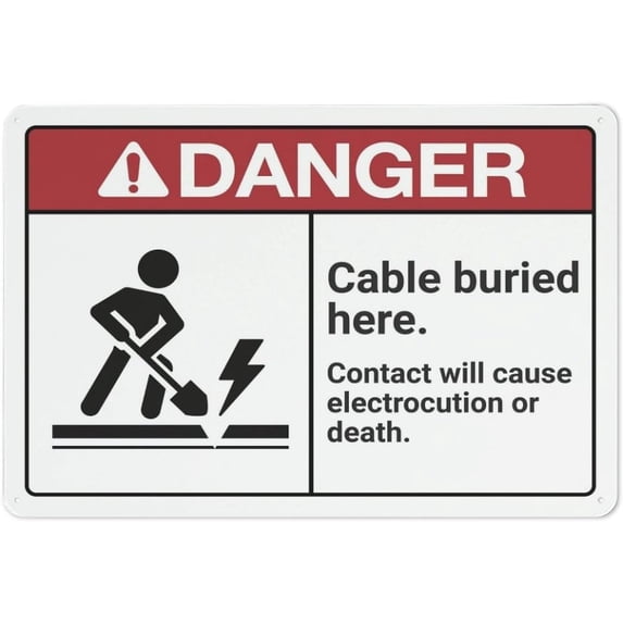 Danger (Cable Buried Here) 8"x12" Rustic Metal Tin Sign - Home Outdoor Art Wall Decor - for Cafe, Bar & Kitchen