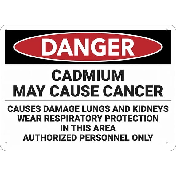 Danger Cadmium Cancer Risk Sign - 12×8 Inches, Aluminum UV-Ink Printed, House Business Safety Decor