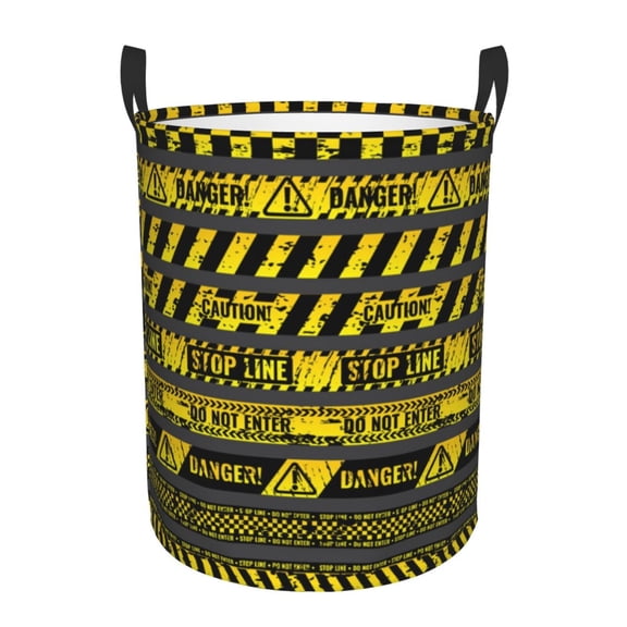 Danger Caution Warning Police Stripe Foldable Laundry Hamper with Handle Storage Basket for Clothes Toys & Organizing