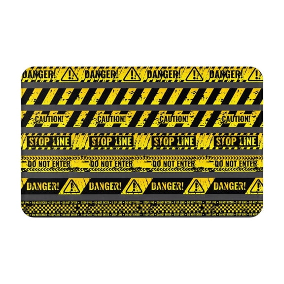 Danger Caution Warning Police Stripe Front Door Mat Doormat Non Slip Bath Mats 20x31.5 Inch Bathroom Rug Entryway Carpet