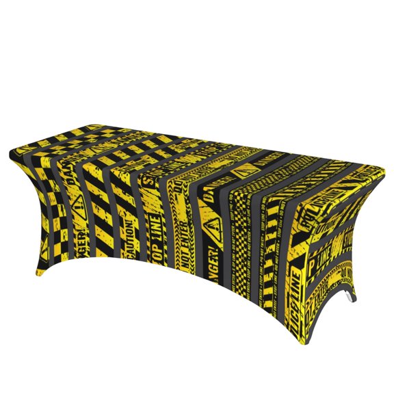 Danger Caution Warning Police Stripe Stretch Rectangular Table Cover 6FT Elastic Fitted Tablecloth for Parties, Weddings, Banquets