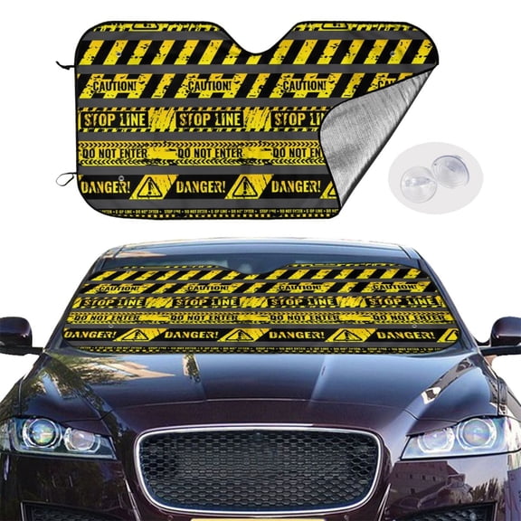 Danger Caution Warning Police Stripe Windshield Sunshade Sun Shade Front Window Car Sun Visor Protector for Truck SUV Blocks UV Ray,Large