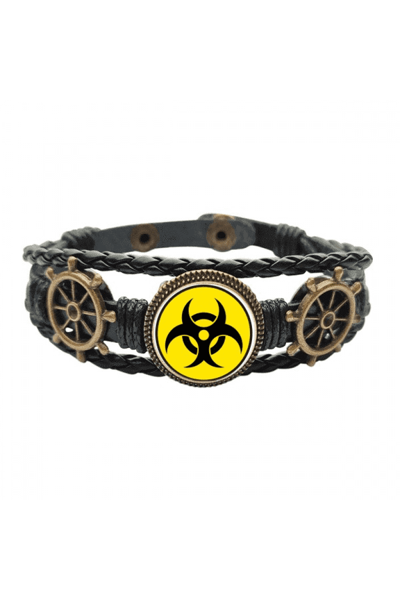 Danger Checal Toxic Radiation Symbol Leather Braided Ocean Bracelet Wristband