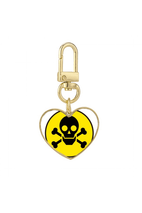 Danger Checal Toxic skull Symbol Gold Heart Keychain Metal Keyring Holder