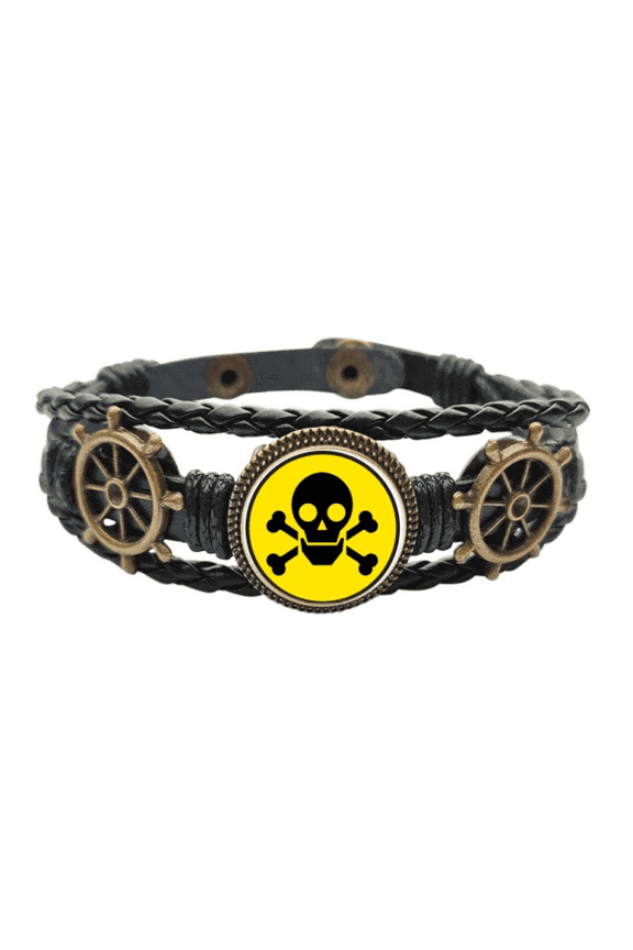 Danger Checal Toxic skull Symbol Leather Braided Ocean Bracelet Wristband
