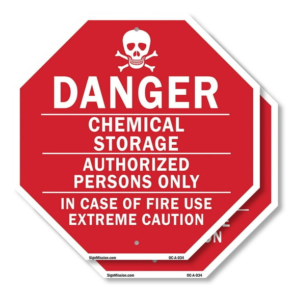 Danger Chemical Storage Authorize Octagon Sign Weather Resistant Made in the USA
