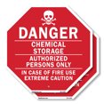 thumbnail image 1 of Danger Chemical Storage Authorized Persons Only in Case of Fire Use Extreme Caution (2 Pack) 18 inch X 18 inch Octagon Plastic Sign Weather Resistant, UV Protected for Workplace, Made, 1 of 7