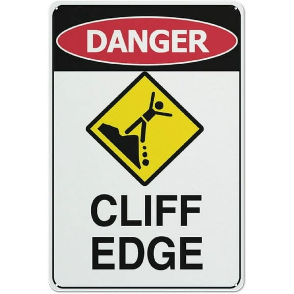 Danger Cliff Edge Sign 12X8 Inches Metal Aluminum Signs, Weather Resistant, Weatherproof, Indoor Or Outdoor For Home Wall Art Decor Metal Tin Sign