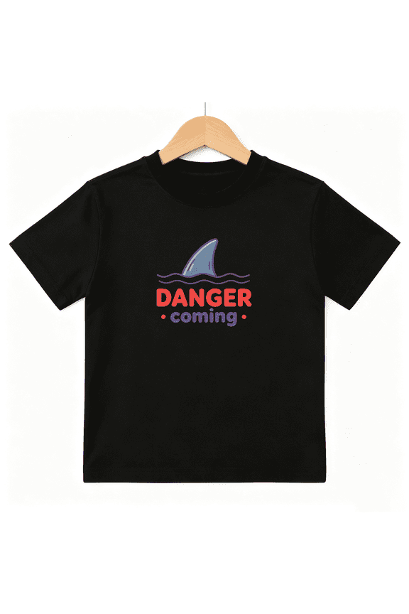Danger Coming Shark Fin Ocean Boys Graphic Tee, Funny Summer 100% Cotton Kids Short Sleeve T-Shirt 4-13Y