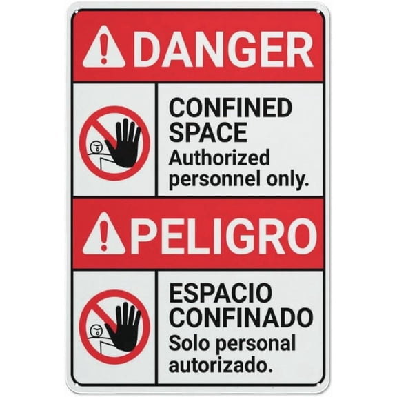 Danger Confined Space Authorized Only Bilingual Spanish Funny Vintage Tin Sign 8"x12" - Wall Art Decor Iron Poster for Home Farmhouse Bar Cafe Yard, Indoor Outdoor Bilingual Sign