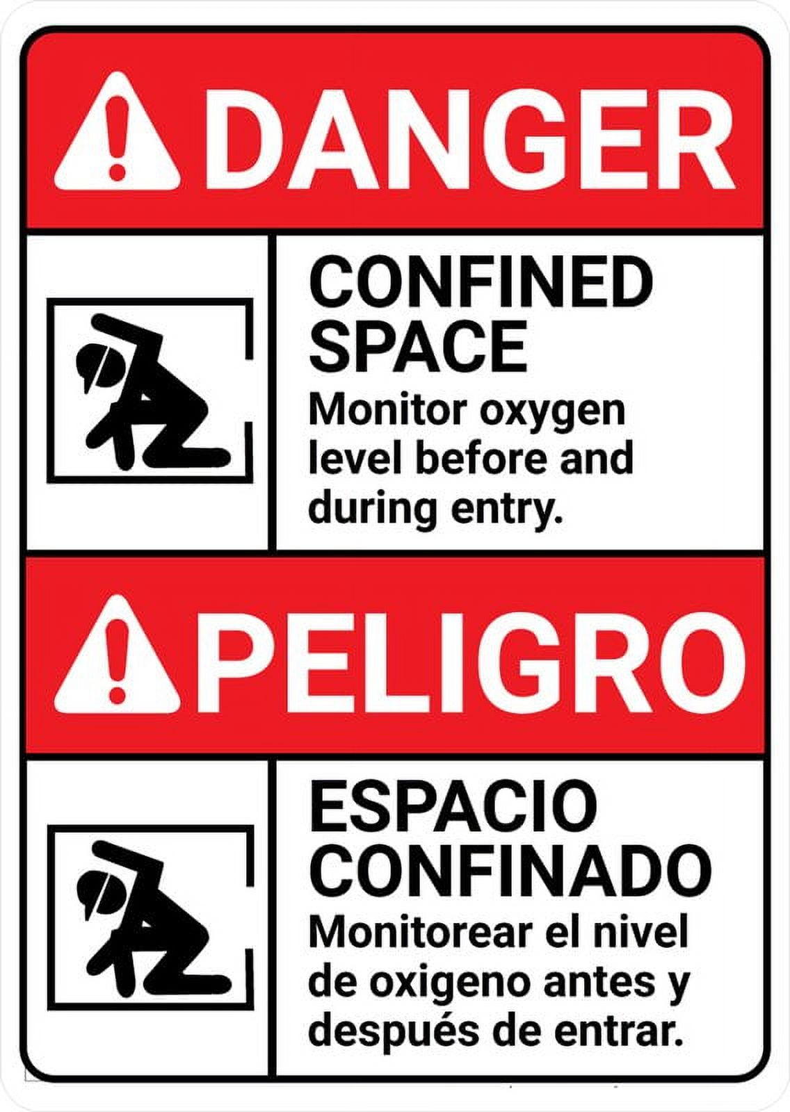 Danger Confined Space Monitor Oxygen Level Bilingual Spanish Retro ...