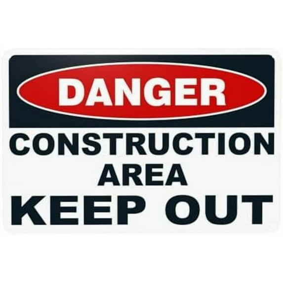 Danger Construction Area Keep Out Black Warning Sign, Construction Metal Signs for Home Business Outdoor Indoor Road Yard Garage Street Wall Caution Custom Decor 12 x 8 Inch