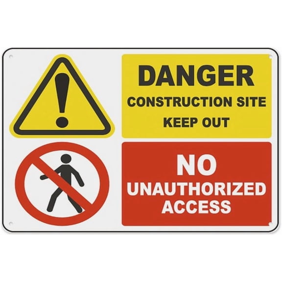Danger Construction Site Keep Out Large Sign 8"x12", Aluminum Tin Warning Signs for Home Outdoor Garden, Durable Security Sign for Site