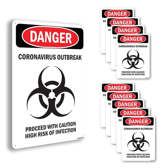 Danger Corona Outbreak OSHA Notice Aluminum Sign 10 Inch x 7 Inch - 10 Pack