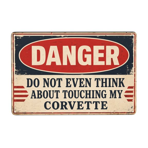 Danger Corvette Metal Wall Sign - Vintage Style Iron Plaque with Warning Message Design for Garage or Home Decor - Easy Hanging with Pre-Drilled Holes - 8X12 Inch Indoor Outdoor Use
