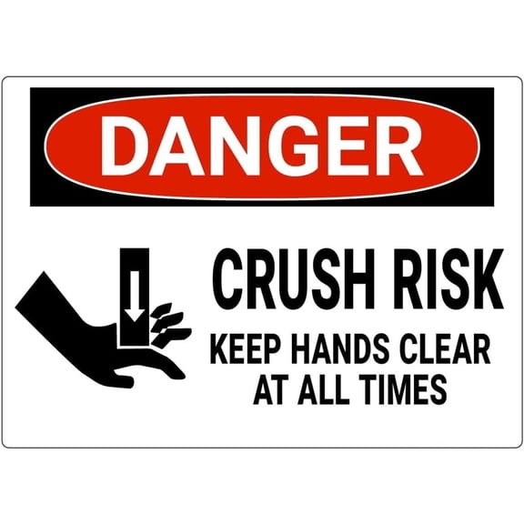 Danger Crush Risk Sign 8x12 Inch RustFree Aluminum,HighVisibility & Weatherproof,Keep Hands Clear Safety Warning for Workplace or Equipment Area