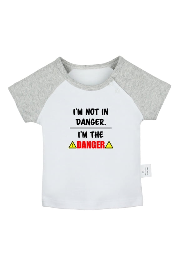 I'm Not In Danger, I'm The Danger Funny T shirt For Baby, Newborn Babies T-shirts, Infant Tops, 0-24M Kids Graphic Tees Clothing (Short Gray Raglan T-shirt, 18-24 Months)
