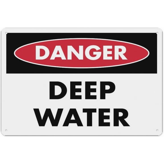 Danger Deep Water Sign 8"x12", Aluminum Tin Warning Signs for Home Outdoor Garden, Durable Hazard Sign for Pool