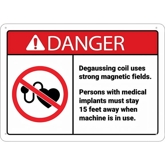 Danger Degaussing Coil Strong Magnetic Field Sign, 8"x12" Aluminum UV Ink Printed Sign, Warning Sign for House and Business