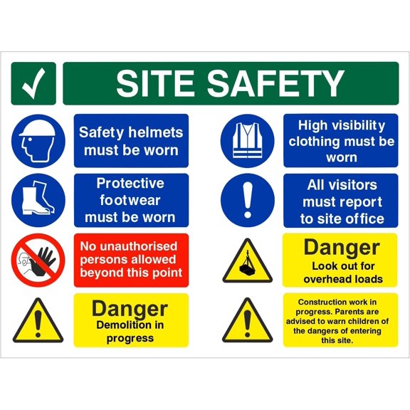 Danger Demolition In Progress Multi Message Safety Board Site, Metal Sign - Warning, Notice - 12x16 Inch