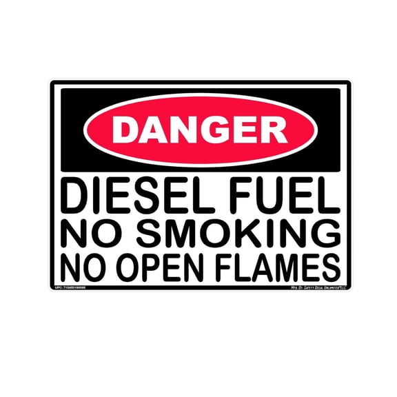 Danger Diesel Fuel No Smoking No Open Flames Explosion Hazard Burn Injury Death Warning Black Red White Rectangle Label Sticker Decal Made in America (5" x 7")