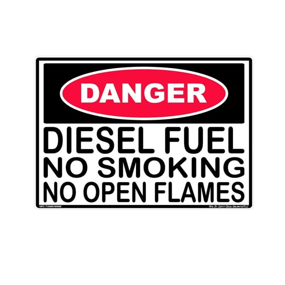 Danger Diesel Fuel No Smoking No Open Flames Explosion Hazard Burn Injury Death Warning Black Red White Rectangle Label Sticker Decal Made in America (7" x 10")