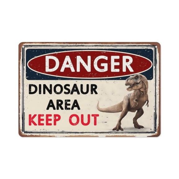 Danger Dinosaur Area Keep Out T-Rex Aluminum Metal Sign, 8x12 Inch Funny Retro Wall Decor for Kids Room, Garage, Home