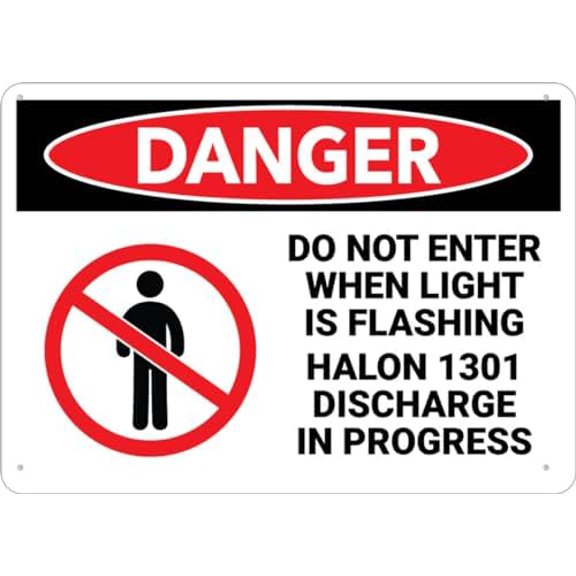 Danger Do Not Enter Light Flashing Halon Discharge Sign Metal 8X12 Inch Rust Free Aluminum,Uv Ink Printing,Durable/Weatherproof Outdoor For Home