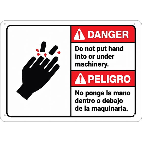 Danger Do Not Put Hand Under Machinery Bilingual Spanish Aluminum Sign 8"x12" - UV Ink Printed Outdoor Sign for House Business