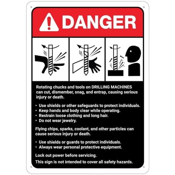 Danger Drilling Machine Guidelines Sign 8X12 Inch Rust Free Aluminum,Uv Ink Printing,Indoor Or Outdoor Use